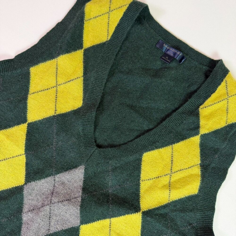 Banana Republic Lambswool Argyle Sweater Vest Women's Petite L Green Preppy Golf